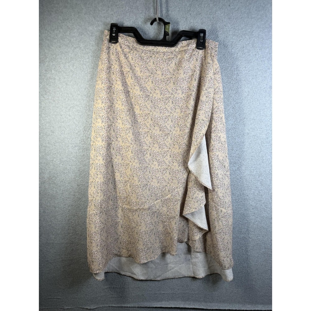 Wishlist Skirt Womens Large Beige Floral Ruffle Layered Midi Lined Lightweight